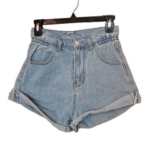 SHEIN Rolled Cuff Medium Wash High Waist Denim Jean Shorts Size XS